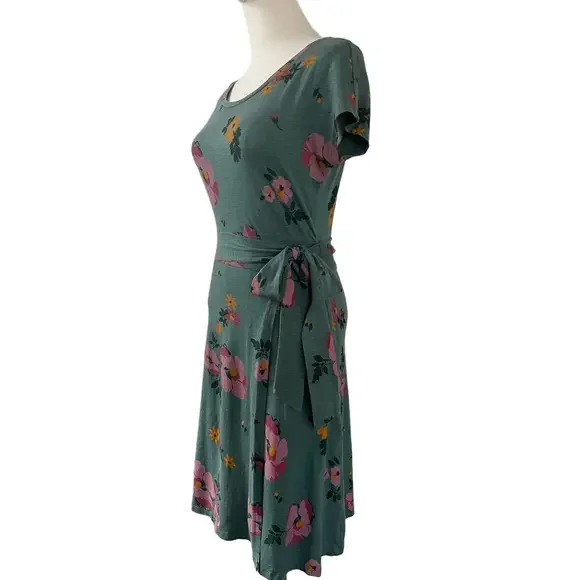 Toad and Co Floral Green Faux Wrap with Tie Waist Dress Size XS - Picture 9 of 15